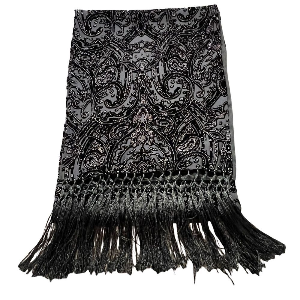 August Max Womens Black Velvet Burnout Cardigan Sz 1X Scarf Boho Gothic Evening - Picture 8 of 11